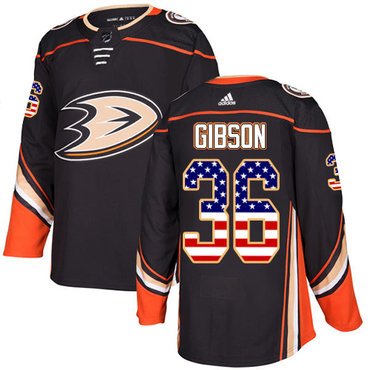 Personalized Youth Anaheim Ducks #36 John Gibson Black Home Authentic USA Flag Stitched NHL Jersey