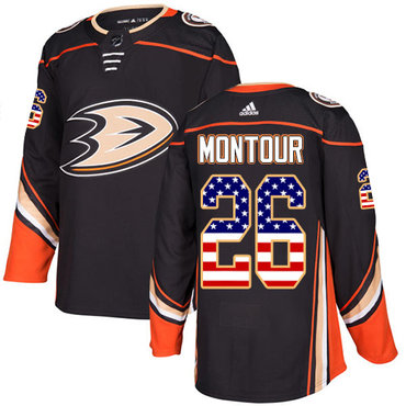 Personalized Youth Anaheim Ducks #26 Brandon Montour Black Home Authentic USA Flag Stitched NHL Jersey