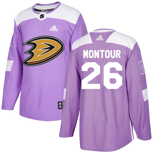 Personalized Youth Anaheim Ducks #26 Brandon Montour Purple Authentic Fights Cancer Stitched NHL Jersey