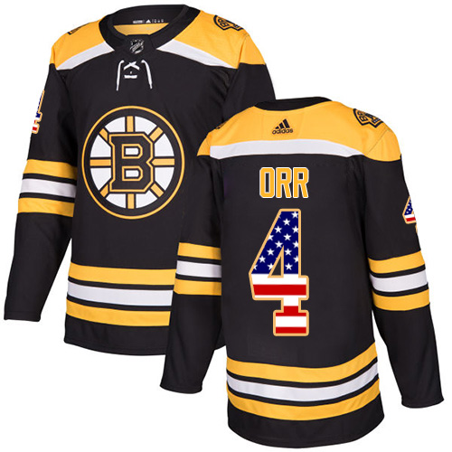 Personalized Youth Boston Bruins #4 Bobby Orr Black Home Authentic USA Flag Youth Stitched NHL Jersey