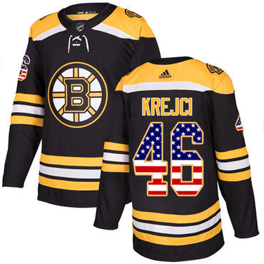 Personalized Youth Boston Bruins #46 David Krejci Black Home Authentic USA Flag Youth Stitched NHL Jersey