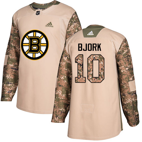 Personalized Youth Boston Bruins #10 Anders Bjork Camo Authentic 2017 Veterans Day Youth Stitched NHL Jersey
