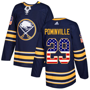 Personalized Youth Buffalo Sabres #29 Jason Pominville Navy Blue Home Authentic USA Flag Stitched NHL Jersey