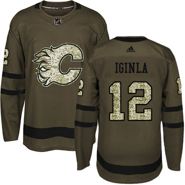 Personalized Youth Calgary Flames #12 Jarome Iginla Green Salute to Service Stitched NHL Jersey