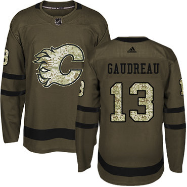 Personalized Youth Calgary Flames #13 Johnny Gaudreau Green Salute to Service Stitched NHL Jersey