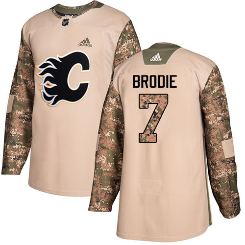 Personalized Youth Calgary Flames #7 TJ Brodie Camo Authentic 2017 Veterans Day Stitched NHL Jersey