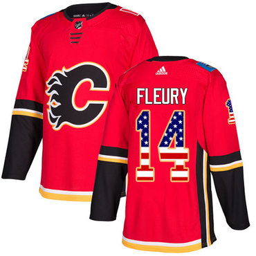 Personalized Youth Calgary Flames #14 Theoren Fleury Red Home Authentic USA Flag Stitched NHL Jersey