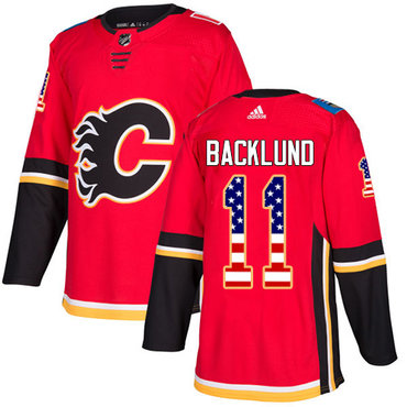 Personalized Youth Calgary Flames #11 Mikael Backlund Red Home Authentic USA Flag Stitched NHL Jersey