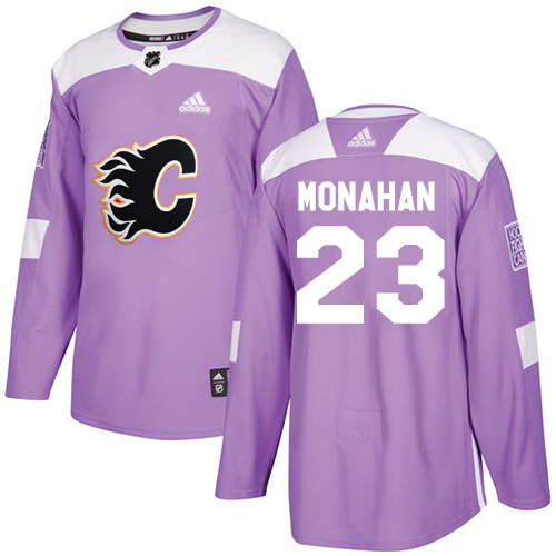 Personalized Youth Calgary Flames #23 Sean Monahan Purple Authentic Fights Cancer Stitched NHL Jersey