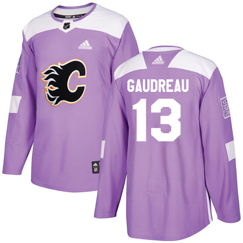 Personalized Youth Calgary Flames #13 Johnny Gaudreau Purple Authentic Fights Cancer Stitched NHL Jersey