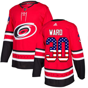 Personalized Youth Carolina Hurricanes #30 Cam Ward Red Home Authentic USA Flag Stitched NHL Jersey