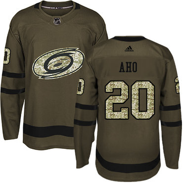 Personalized Youth Carolina Hurricanes #20 Sebastian Aho Green Salute to Service Stitched NHL Jersey