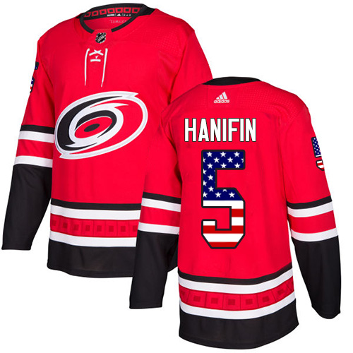 Personalized Youth Carolina Hurricanes #5 Noah Hanifin Red Home Authentic USA Flag Stitched NHL Jersey