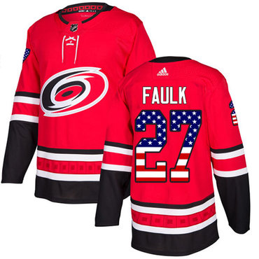 Personalized Youth Carolina Hurricanes #27 Justin Faulk Red Home Authentic USA Flag Stitched NHL Jersey
