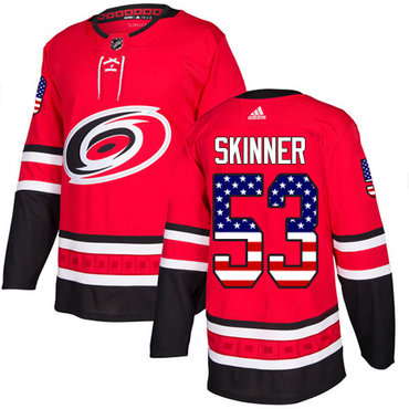 Personalized Youth Carolina Hurricanes #53 Jeff Skinner Red Home Authentic USA Flag Stitched NHL Jersey