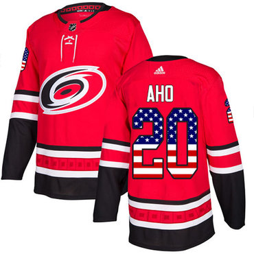 Personalized Youth Carolina Hurricanes #20 Sebastian Aho Red Home Authentic USA Flag Stitched NHL Jersey