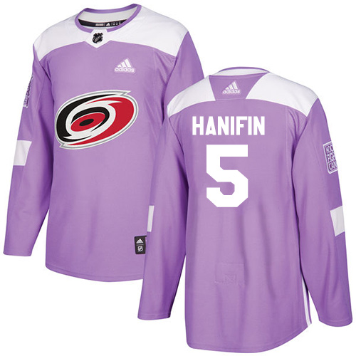 Personalized Youth Carolina Hurricanes #5 Noah Hanifin Purple Authentic Fights Cancer Stitched NHL Jersey