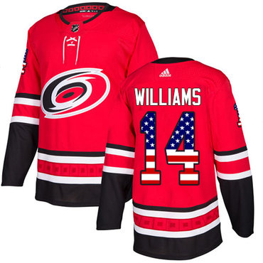 Personalized Youth Carolina Hurricanes #14 Justin Williams Red Home Authentic USA Flag Stitched NHL Jersey