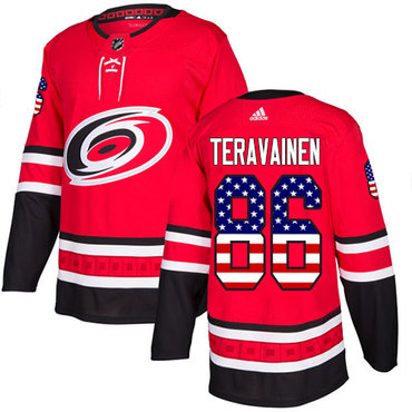Personalized Youth Carolina Hurricanes #86 Teuvo Teravainen Red Home Authentic USA Flag Stitched NHL Jersey