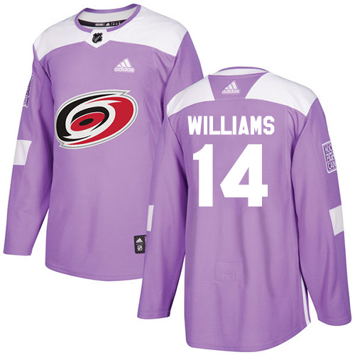 Personalized Youth Carolina Hurricanes #14 Justin Williams Purple Authentic Fights Cancer Stitched NHL Jersey
