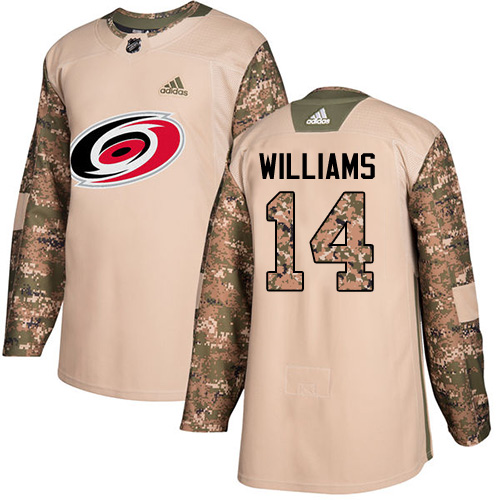 Personalized Youth Carolina Hurricanes #14 Justin Williams Camo Authentic 2017 Veterans Day Stitched NHL Jersey