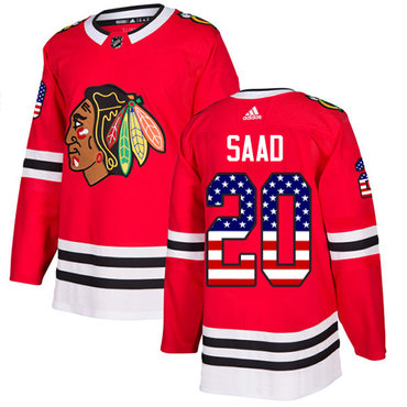 Personalized Youth Chicago Blackhawks #20 Brandon Saad Red Home Authentic USA Flag Stitched NHL Jersey