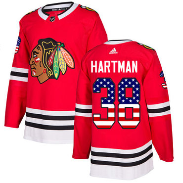 Personalized Youth Chicago Blackhawks #38 Ryan Hartman Red Home Authentic USA Flag Stitched NHL Jersey