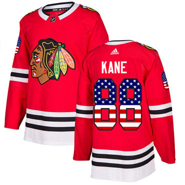 Personalized Youth Chicago Blackhawks #88 Patrick Kane Red Home Authentic USA Flag Stitched NHL Jersey