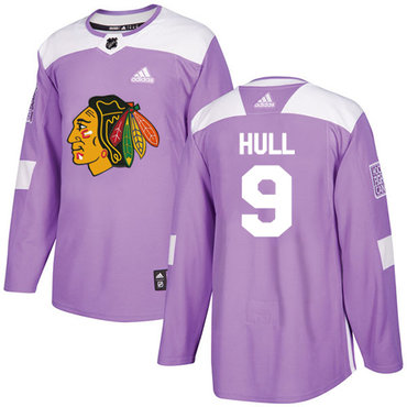 Personalized Youth Chicago Blackhawks #9 Bobby Hull Purple Authentic Fights Cancer Stitched NHL Jersey
