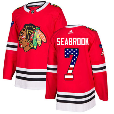Personalized Youth Chicago Blackhawks #7 Brent Seabrook Red Home Authentic USA Flag Stitched NHL Jersey