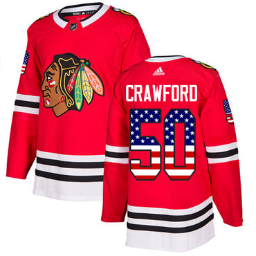 Personalized Youth Chicago Blackhawks #50 Corey Crawford Red Home Authentic USA Flag Stitched NHL Jersey