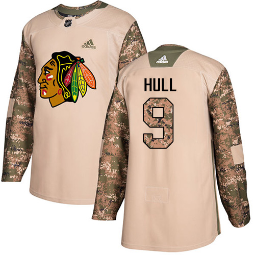 Personalized Youth Chicago Blackhawks #9 Bobby Hull Camo Authentic 2017 Veterans Day Stitched NHL Jersey