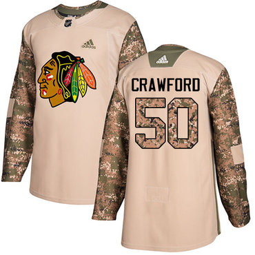 Personalized Youth Chicago Blackhawks #50 Corey Crawford Camo Authentic 2017 Veterans Day Stitched NHL Jersey
