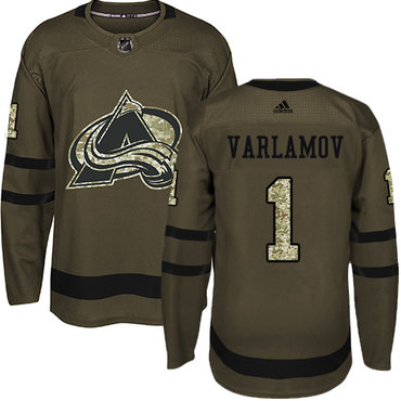 Personalized Avalanche #1 Semyon Varlamov Green Salute to Service Stitched Youth NHL Jersey