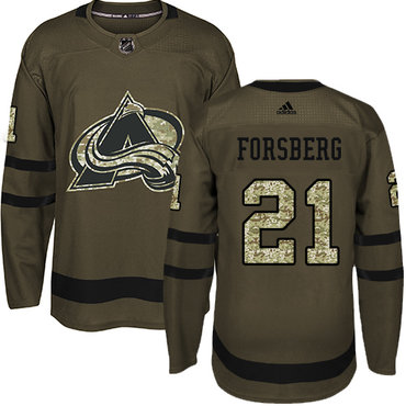 Personalized Avalanche #21 Peter Forsberg Green Salute to Service Stitched Youth NHL Jersey