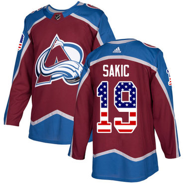 Personalized Avalanche #19 Joe Sakic Burgundy Home Authentic USA Flag Stitched Youth NHL Jersey