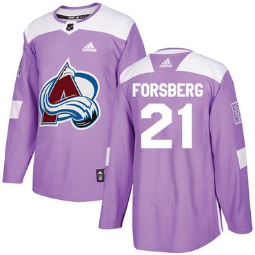 Personalized Avalanche #21 Peter Forsberg Purple Authentic Fights Cancer Stitched Youth NHL Jersey