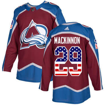 Personalized Avalanche #29 Nathan MacKinnon Burgundy Home Authentic USA Flag Stitched Youth NHL Jersey