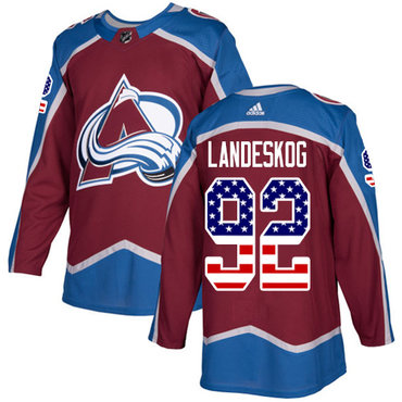 Personalized Avalanche #92 Gabriel Landeskog Burgundy Home Authentic USA Flag Stitched Youth NHL Jersey