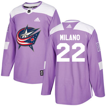 Personalized Youth Columbus Blue Jackets #22 Sonny Milano Purple Authentic Fights Cancer Stitched NHL Jersey
