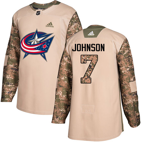 Personalized Youth Columbus Blue Jackets #7 Jack Johnson Camo Authentic 2017 Veterans Day Stitched NHL Jersey