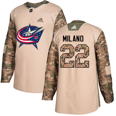 Personalized Youth Columbus Blue Jackets #22 Sonny Milano Camo Authentic 2017 Veterans Day Stitched NHL Jersey