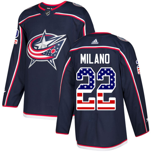 Personalized Youth Columbus Blue Jackets #22 Sonny Milano Navy Blue Home Authentic USA Flag Stitched NHL Jersey