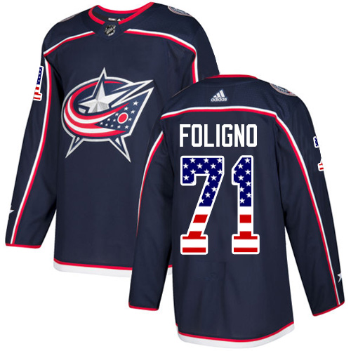 Personalized Youth Columbus Blue Jackets #71 Nick Foligno Navy Blue Home Authentic USA Flag Stitched NHL Jersey