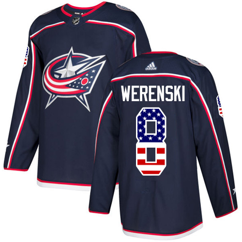 Personalized Youth Columbus Blue Jackets #8 Zach Werenski Navy Blue Home Authentic USA Flag Stitched NHL Jersey