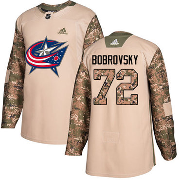 Personalized Youth Columbus Blue Jackets #72 Sergei Bobrovsky Camo Authentic 2017 Veterans Day Stitched NHL Jersey
