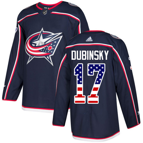 Personalized Youth Columbus Blue Jackets #17 Brandon Dubinsky Navy Blue Home Authentic USA Flag Stitched NHL Jersey