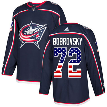 Personalized Youth Columbus Blue Jackets #72 Sergei Bobrovsky Navy Blue Home Authentic USA Flag Stitched NHL Jersey