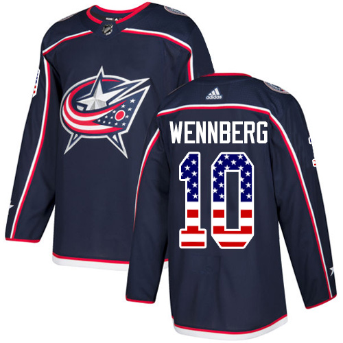Personalized Youth Columbus Blue Jackets #10 Alexander Wennberg Navy Blue Home Authentic USA Flag Stitched NHL Jersey