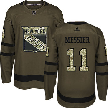 Personalized Youth Detroit Rangers #11 Mark Messier Green Salute to Service Stitched NHL Jersey